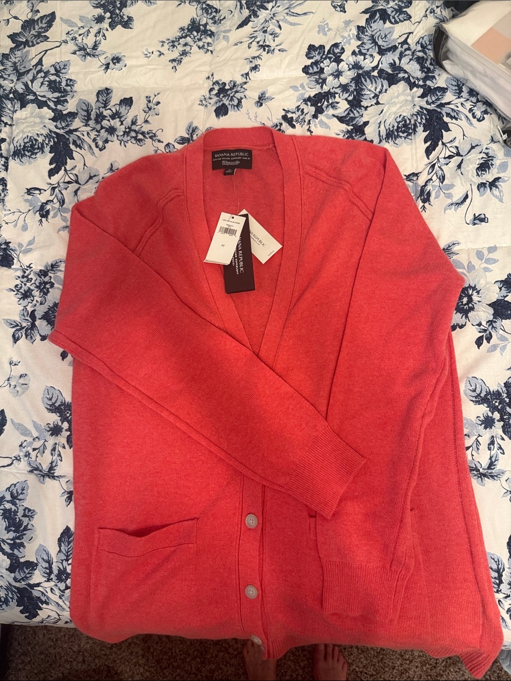 Banana Republic Coral-Red Button Cardigan